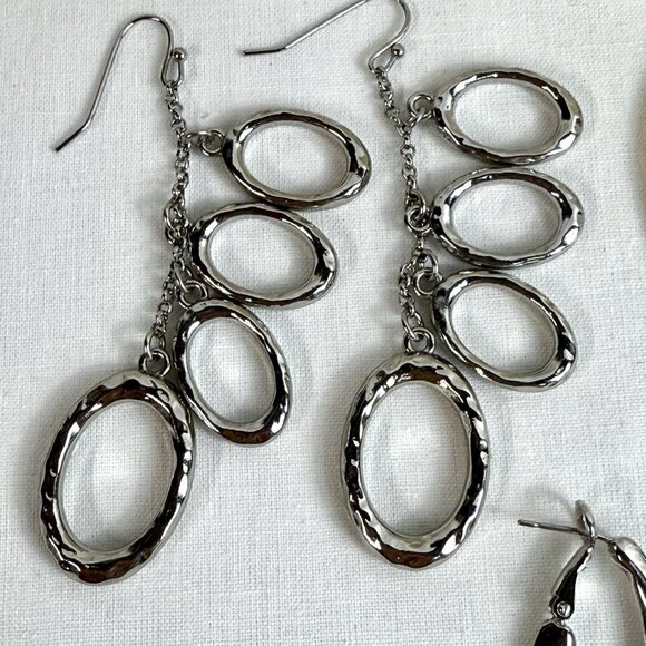 Silvertone Earrings Lot of 3: Hoop Dangle Drop Styles - Picture 3 of 5